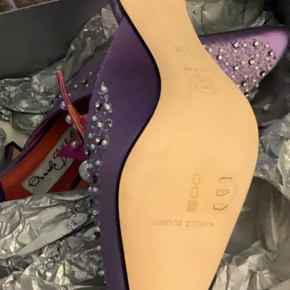 NWT RARE LIMITED EDITION MANOLO BLAHNIK PEARL AND JEWEL PURPLE ORANGE 39.5 9 9.5 - Picture 6 of 8